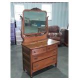 Antique Oak Cottage Dresser with Mirror, 2 over 2