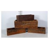 4 wooden Kraft Cheese boxes. Each one is