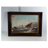 Maritime print in early deep well frame, 26x19