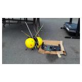 Misc. Lot, 2 yellow safety helmets, stand of