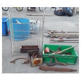 Hardware Group, older hinges, wrenches, wood