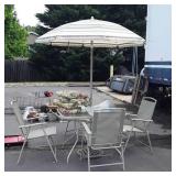 Outdoor Table Set, 40" glass top Table, umbrella