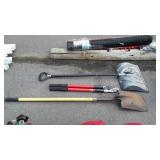3 long handle tools, loppers, snow shovel, trench