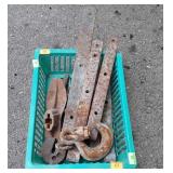 Hardware, barn door hinges, hook, shoe last, etc.