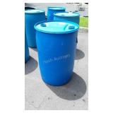 Blue poly 55 gallon Drum, missing the lid caps