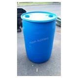 Blue poly 55 gallon Drum, missing the lid caps