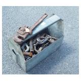 Galvanized tool tote with pipe wrench, chain