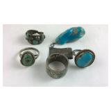 Sterling silver and turquoise jewelry four rings