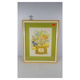 Floral painting print, framed and double matted,