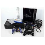 Video game group, X Box and PS3 consoles, with