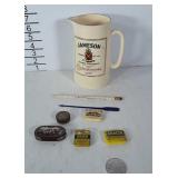 Advertising lot: Jameson pitcher, small tins for