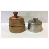 Two butterpresses one wooden and one marked T R