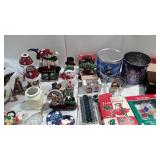 Holiday decorations,  tree stand, ornaments,