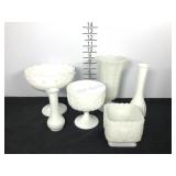 Milkglass group, vases and compotes