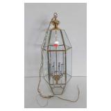 Brass and glass six bulb ceiling light, stands