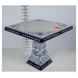 Blue and white cake pedestal plate