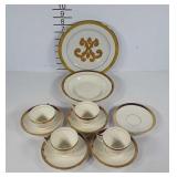 Gold trimmed dishes, Ivory Ware Limoges bowl and