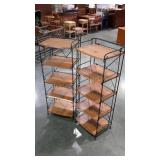 Two iron framed folding shelves. Five tiers each.