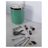 Barware lot: retro ice bucket, tongs, wine