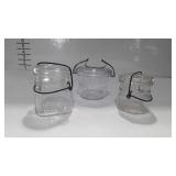 3 canning jars, Weck, Atlas, and Ball Ideal