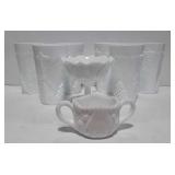 Milk glass: 6 glasses with Grapevine designs,