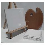 Artist group: canvass,  easel and artist