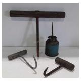 Three meat hook and one oil can