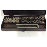 Wooden tool box with sockets and two handle