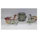 3 vases,  2 pony carts and a haeger