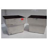 2 cast iron planters with tile inserts10 inches