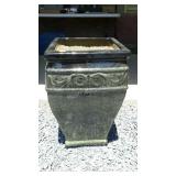 Large ceramic planter with green glaze. 26" high.