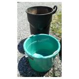Two pieces. Green muck bucket and wheeled