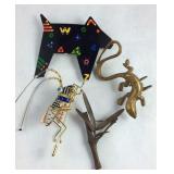 Jewelry three brooches and a brass lizard ring