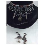 Beaded necklace and matching earrings