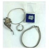 Sterling jewelry 17.5g brooch, one earring, pin,