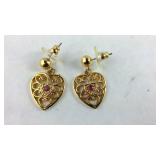 Gold plated Ruby heart earrings