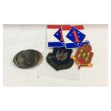 Military patches and a eagle belt buckle