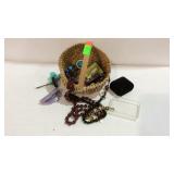 Small Basket with misc costume jewelry