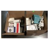 Two boxes of misc jewelry boxes some have writing