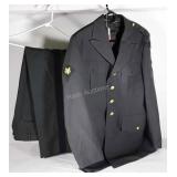 Army green uniform, jacket size 40L, pants, 38L