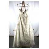 Strapless wedding gown with train, great bead and