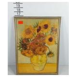 Van Gogh vase of sunflower print, framed