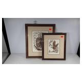 Eagle block prints, both framed and matted,