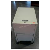 Metal hanging file cabinet on wheels. No key.