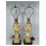 Pair Berger Lamps, painted urn on embossed metal