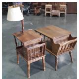 Two pc maple End Table Lot, magazine racks on