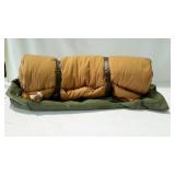Army duffle bag and a canvas sleeping bag.