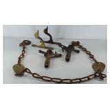 2 brass duck hooks &  chain with numbers and 2