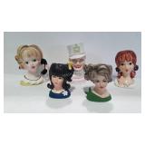Five head vases