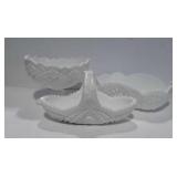 3 Milk glass saw tooth bowls/ basket
